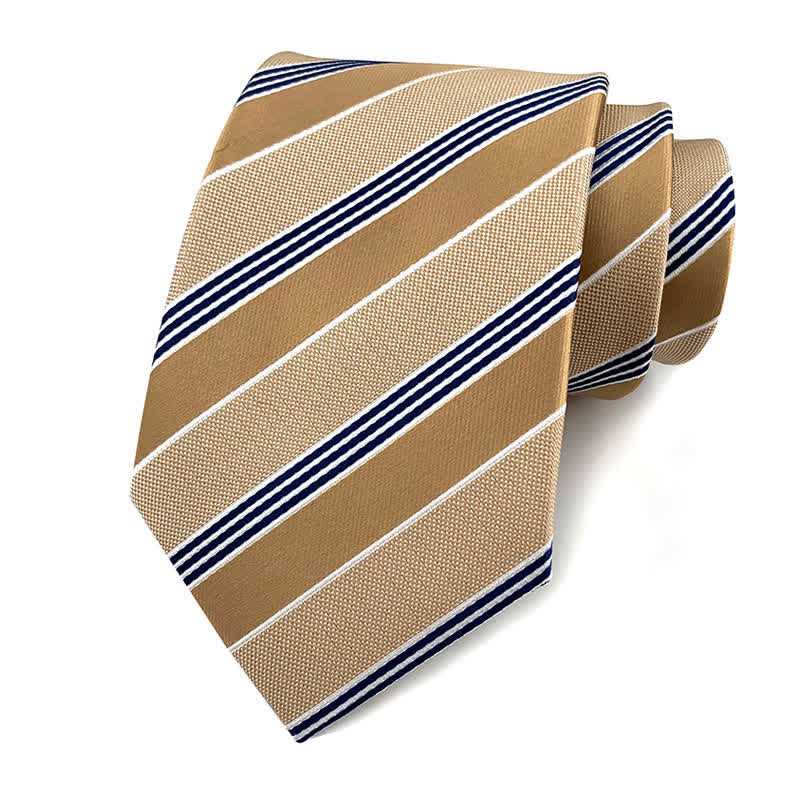 Men's Traditional Repp Striped Office Necktie - Shade of Khaki - image 15