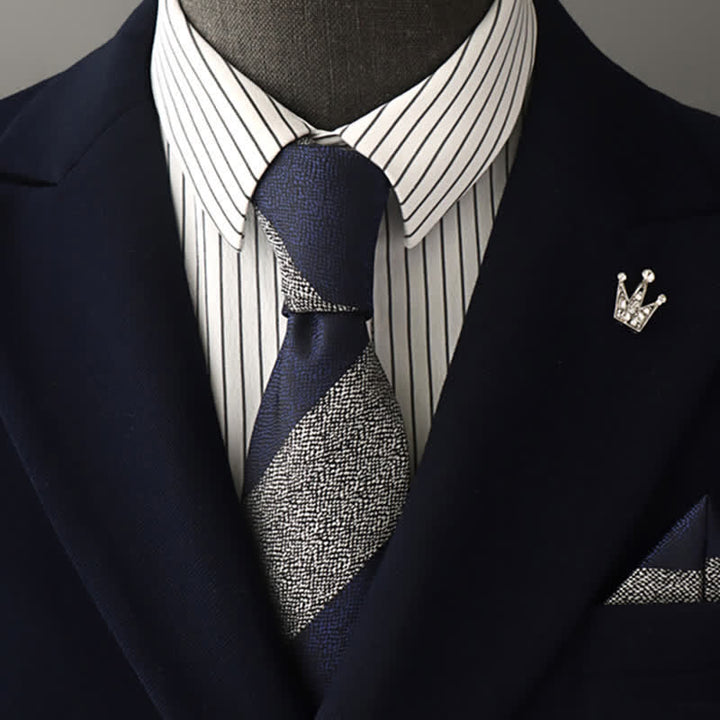 Men's Navy & Gray Block Striped Necktie - Navy & Grey - image 0