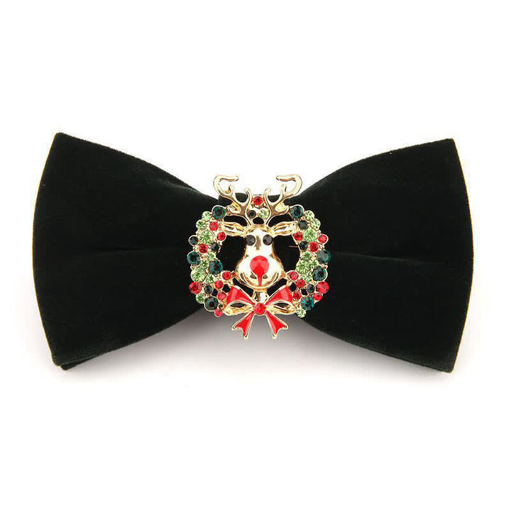 Men's Elk Head Rhinestone Christmas Velvet Bow Tie