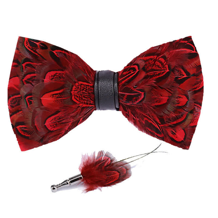 Crison & Black Peacock Feather Bow Tie with Lapel Pin