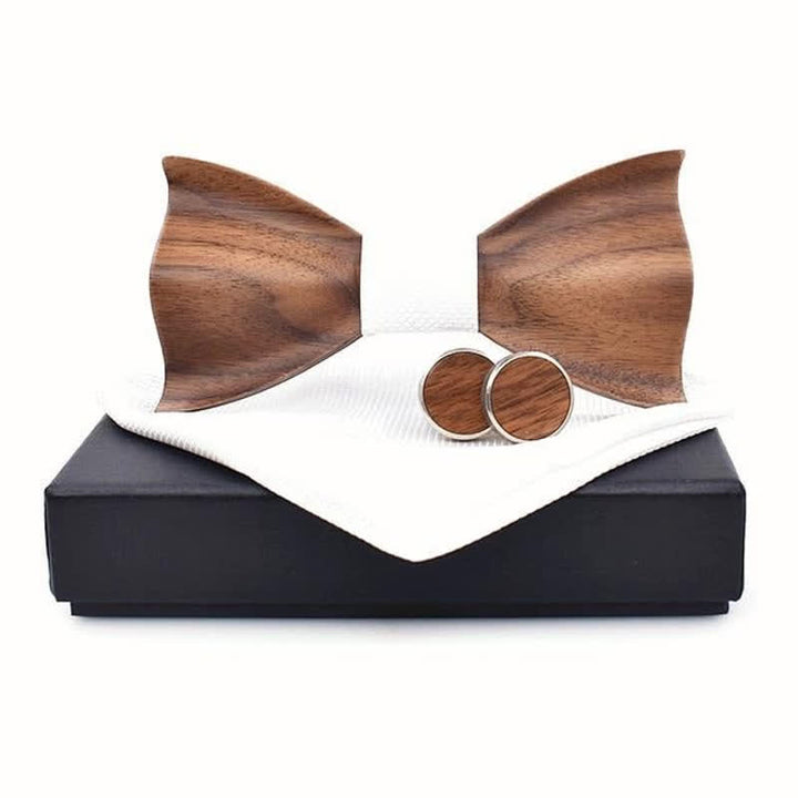 3Pcs Men's Small Checkered Wooden Bow Tie Set