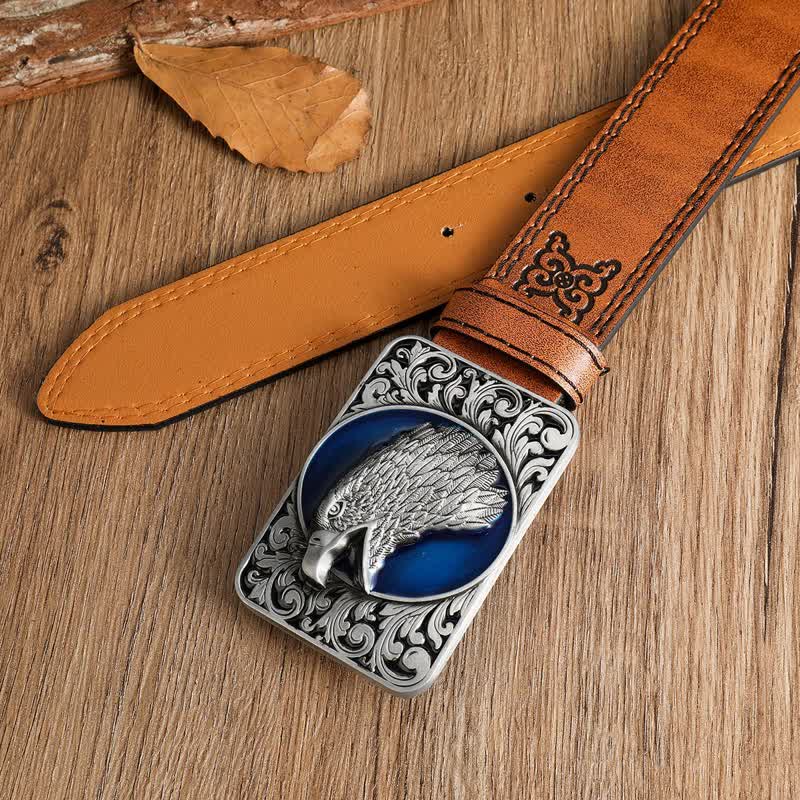 Men's Rectangular Bald Eagle Head Western Leather Belt