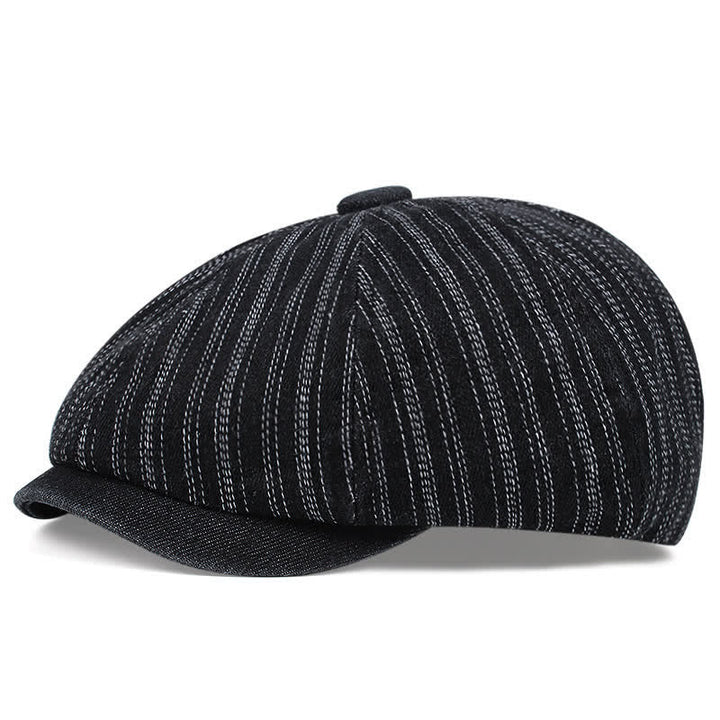 Trendy Striped Octagonal Newsboy Beret Cap - Black - M (22"-22 7/8") - image 2