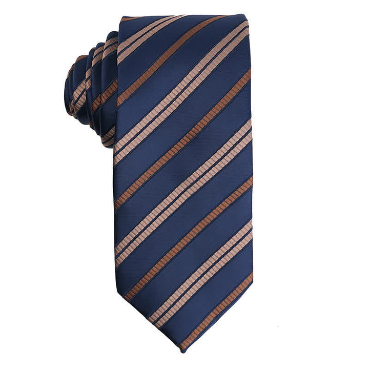 Men's Elegant Striped Series Necktie - Brown & Navy - image 2