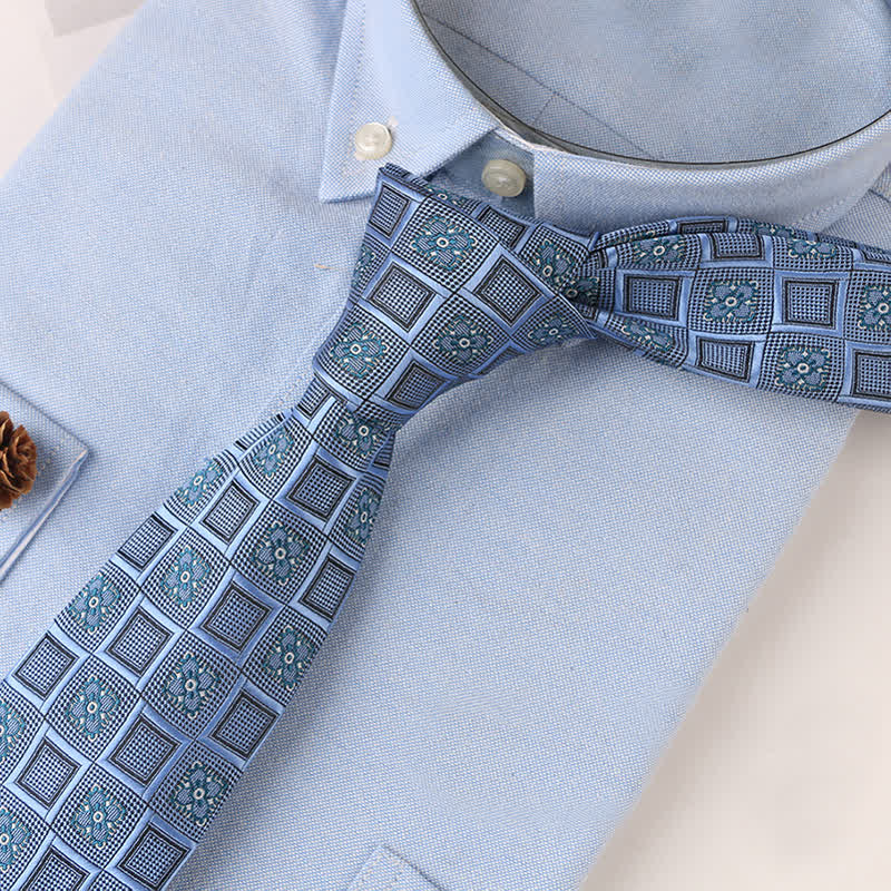 Men's Vintage Geometric Floral Motifs Necktie - Blue Diamond - image 13