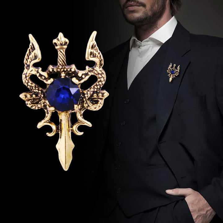 Men's Retro Gem Dragon Sword Brooch