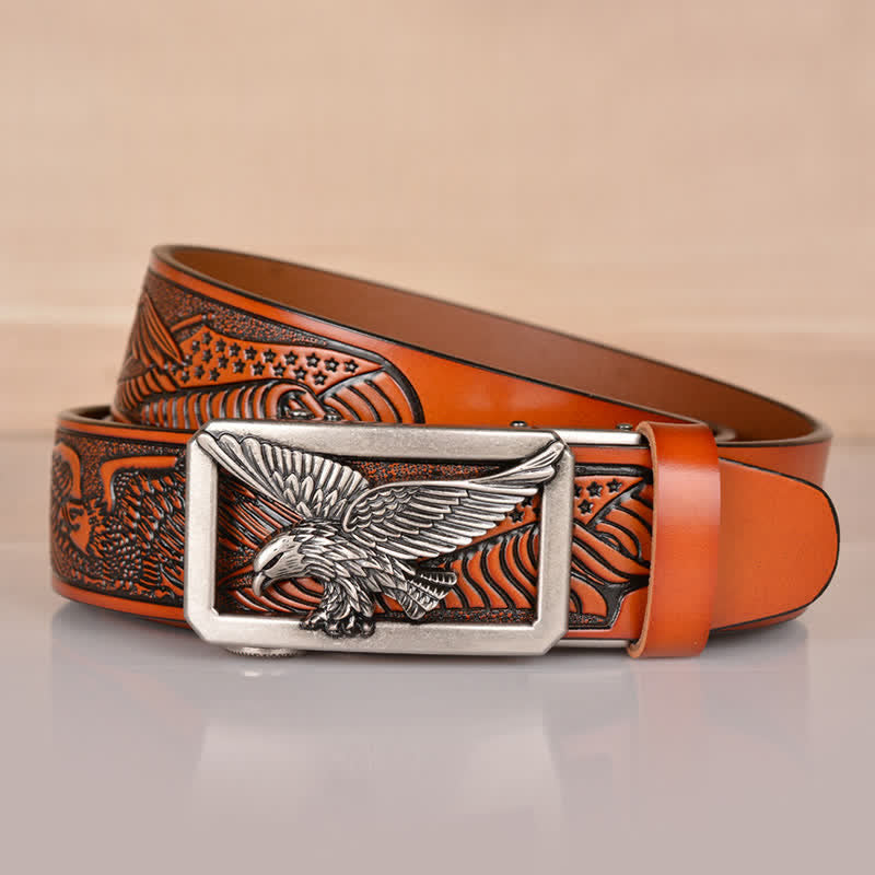 Men's Hollow Eagle Buckle Embossed Leather Belt