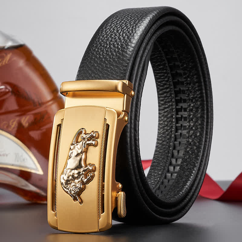 Men's Fierce Cattle Bull Automatic Buckle Leather Belt