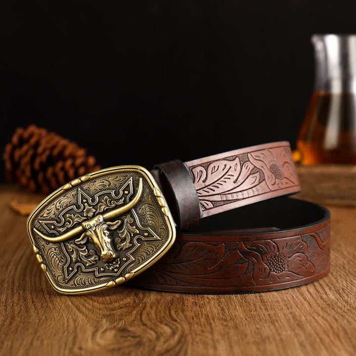 Men's Western Style Cow Head Printed Leather Belt