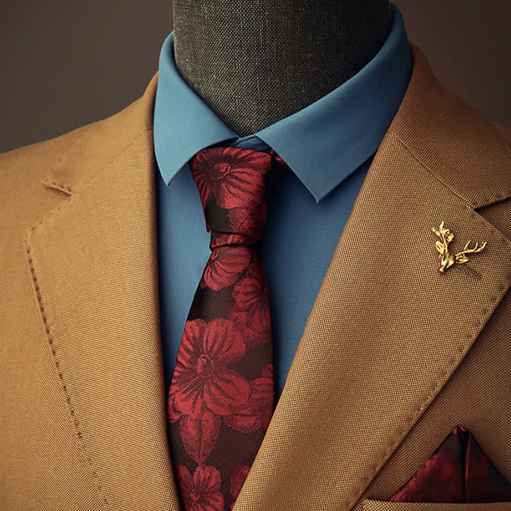 2Pcs Men's Burgundy Floral Necktie Set - Burgundy - image 0
