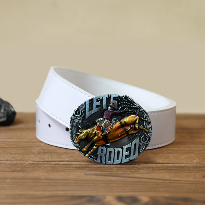 Men's DIY Let's Rodeo Enamel Bull Buckle Leather Belt