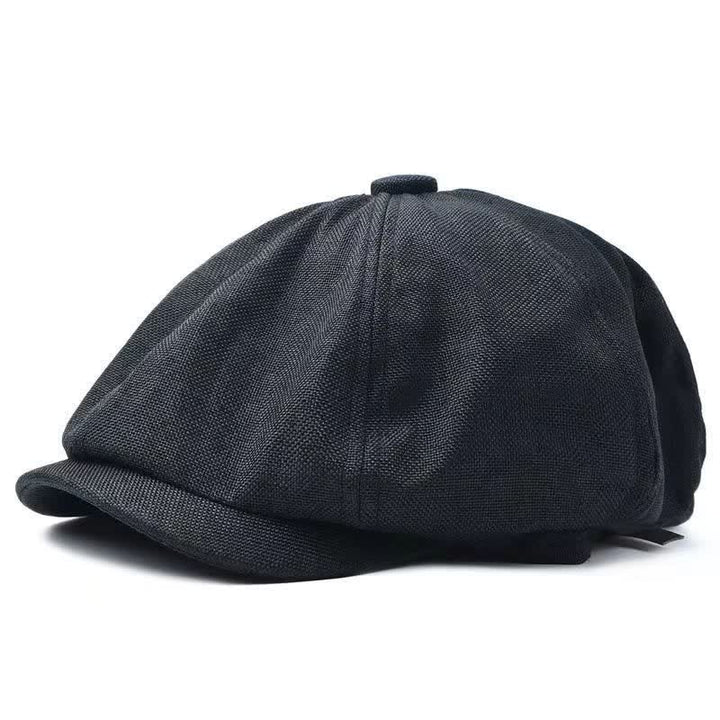 Casual Breathable Linen Octagonal Beret Cap - Black - Adjustable (about 21 5/8"-23 5/8") - image 8