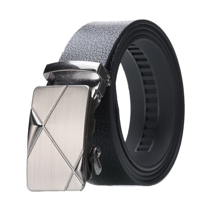 Men's Business Automatic Buckle Black Leather Belt - Style #2 - Silver - 42 - image 6