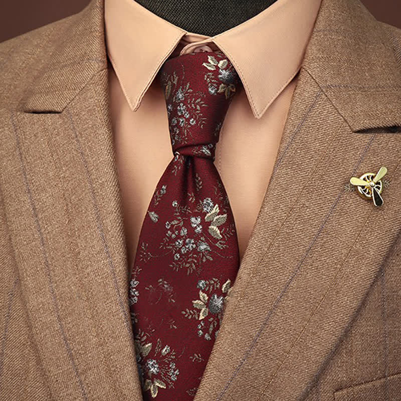 Men's Vintage Dark Red & Blue Floral Necktie - Dark Red & Blue - image 0