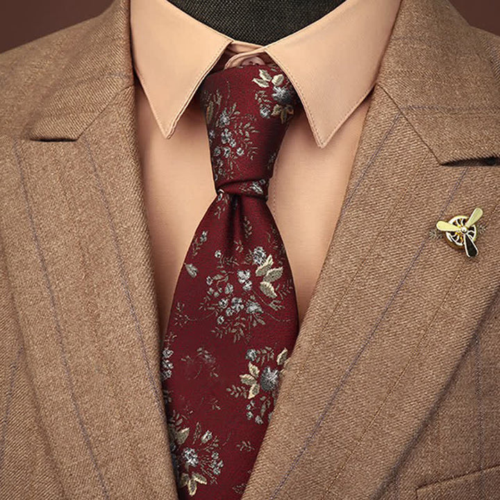 Men's Vintage Dark Red & Blue Floral Necktie - Dark Red & Blue - image 0