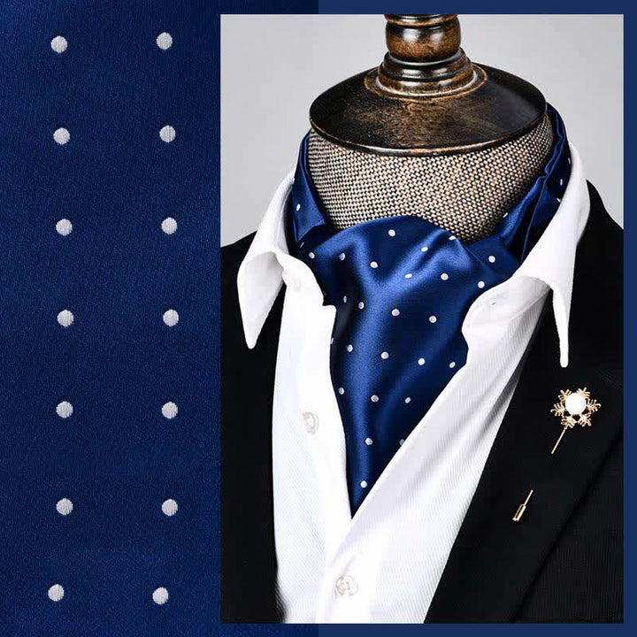 RoyalBlue Modern Grandeur Floral Ascot Polka Dots Cravat