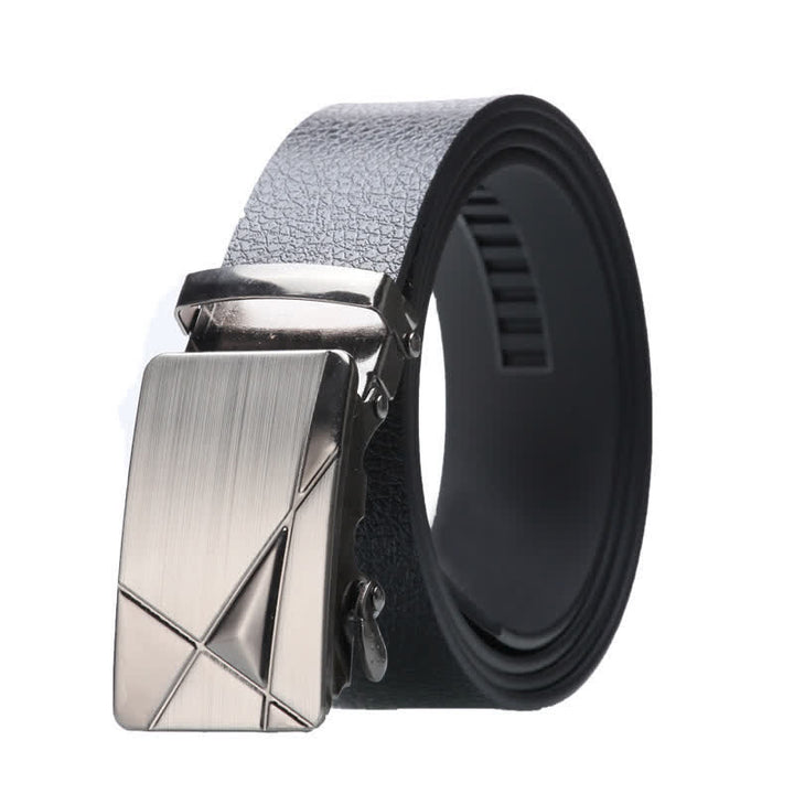Men's Business Automatic Buckle Black Leather Belt - Style #7 - Silver - 42 - image 15