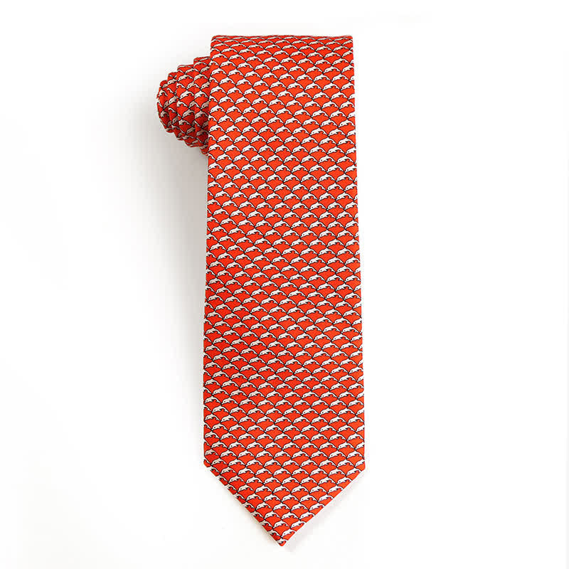 Men's Dancing Animal Motifs Pure Silk Necktie - Whale - Orange - image 23