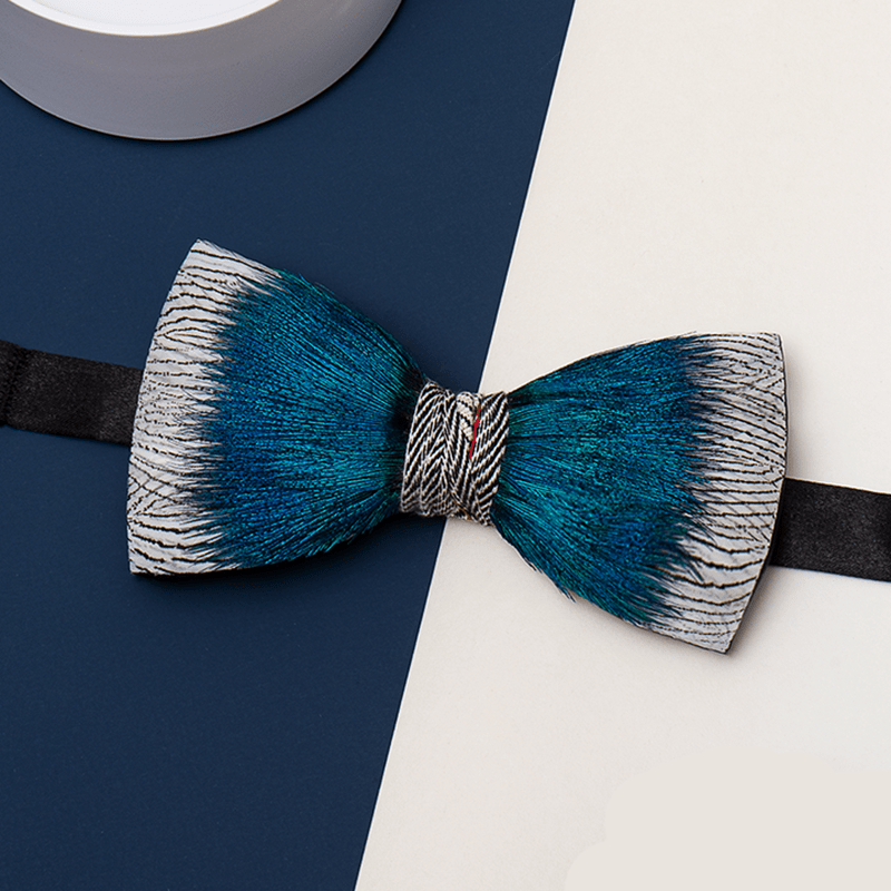 Blue Peacock Ocean Love Feather Bow Tie