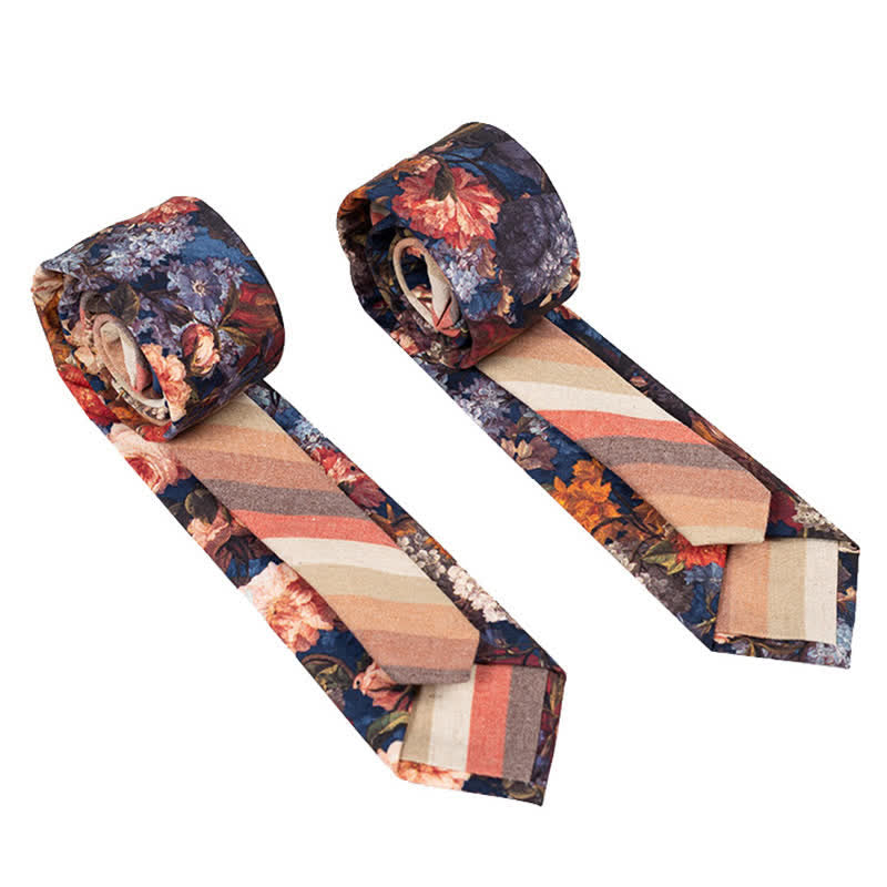 Men's Novel Plaid Floral Patchwork Necktie - Burgundy Floral - image 37