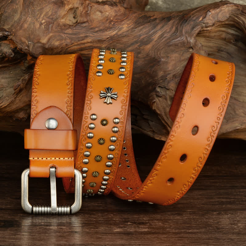 Unisex Rock Style Cross Rivet Studded Decor Belt