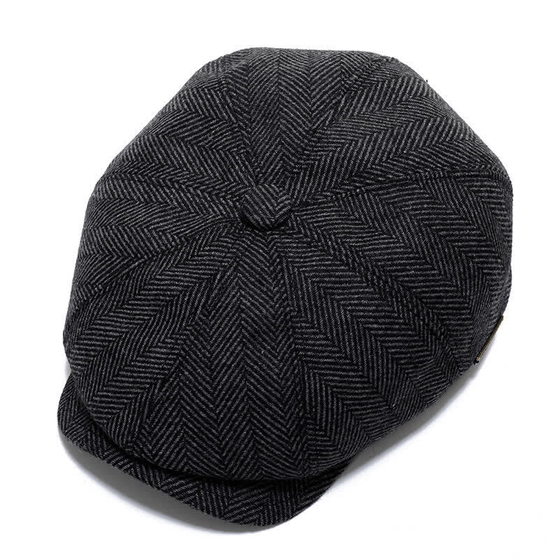  Classic Newsboy Flat Cap with Earflap Beret - Gray Herringbone - Adjustable (about 22"-23 5/8") - image 10