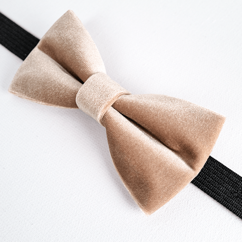 Men's Champagne Solid Color Velvet Bow Tie