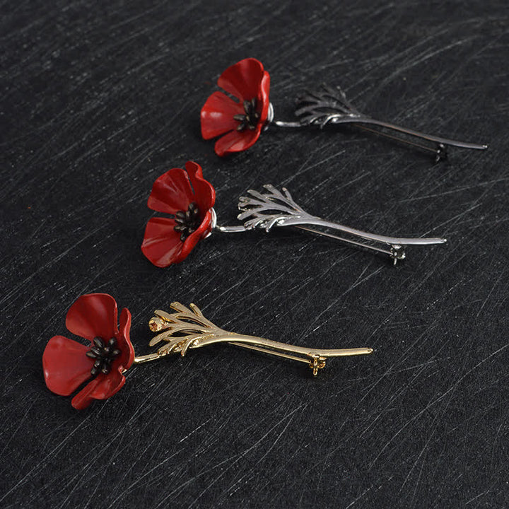 Women's Classy Red Poppy Flower Brooch