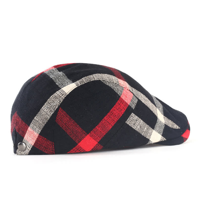 Striped Plaid Thin Adjustable Beret Cap