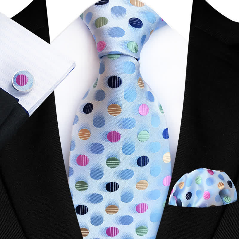 3Pcs Men's Light Blue Colorful Dots Necktie Set - Light Blue - image 0