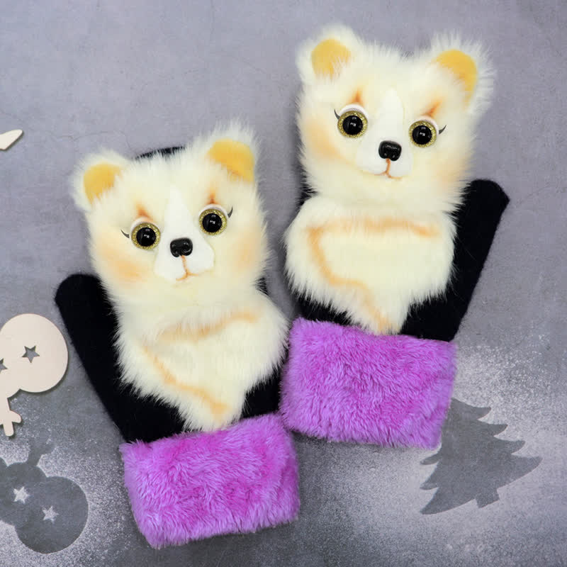 Women's Cute Animal Furry Mittens Gloves