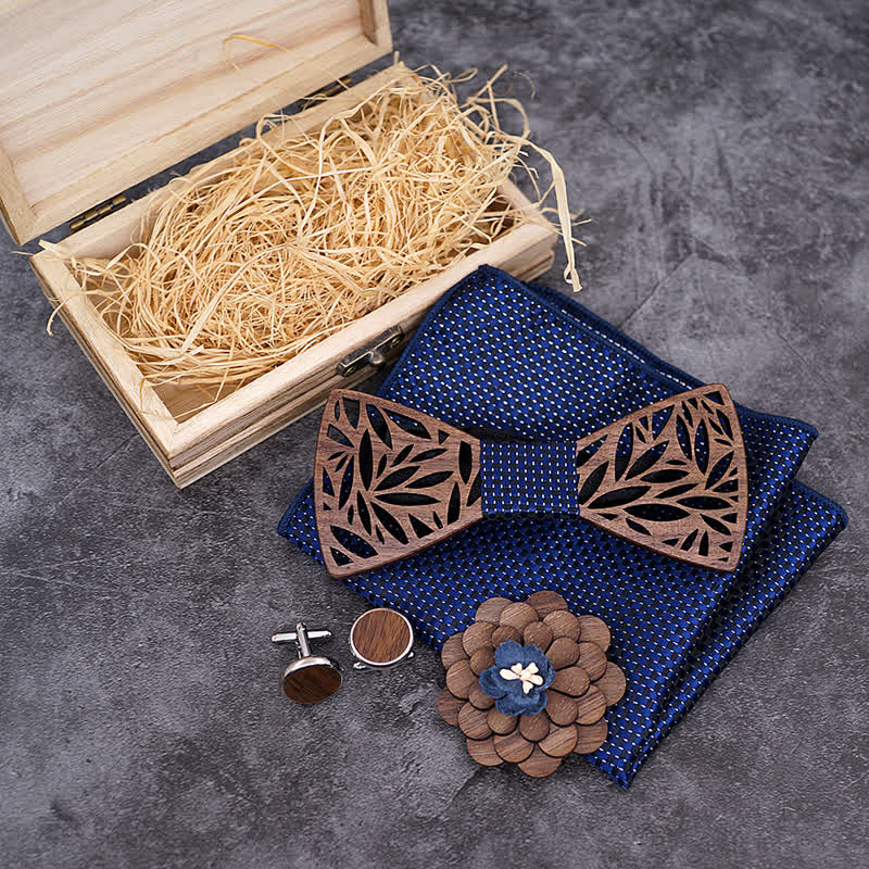 4pcs Men's Hollow Leaf Wooden Bow Tie Set